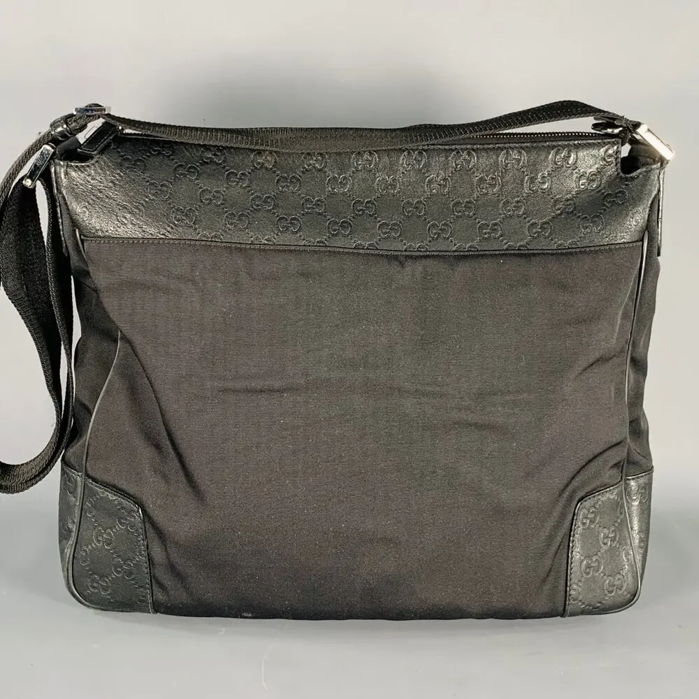 GUCCI Guccissima Black Embossed Nylon Leather Messenger Bag